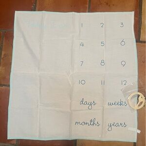 White Baby Milestone Blanket with Wooden Ring